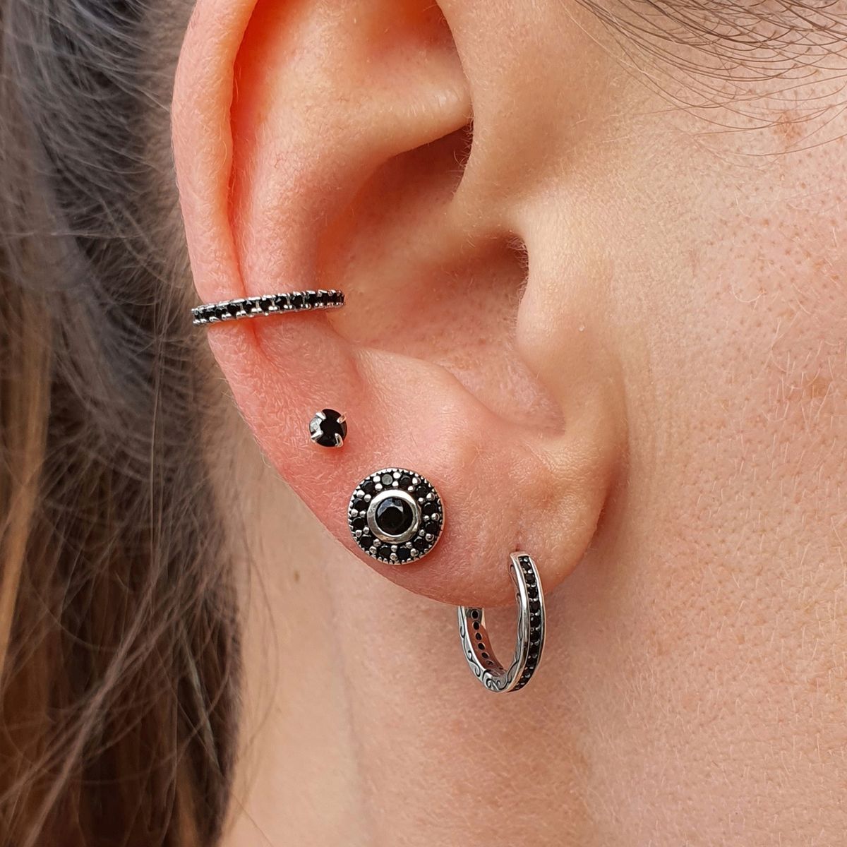 GENERICO - Aros mujer plata Aros redondos negros