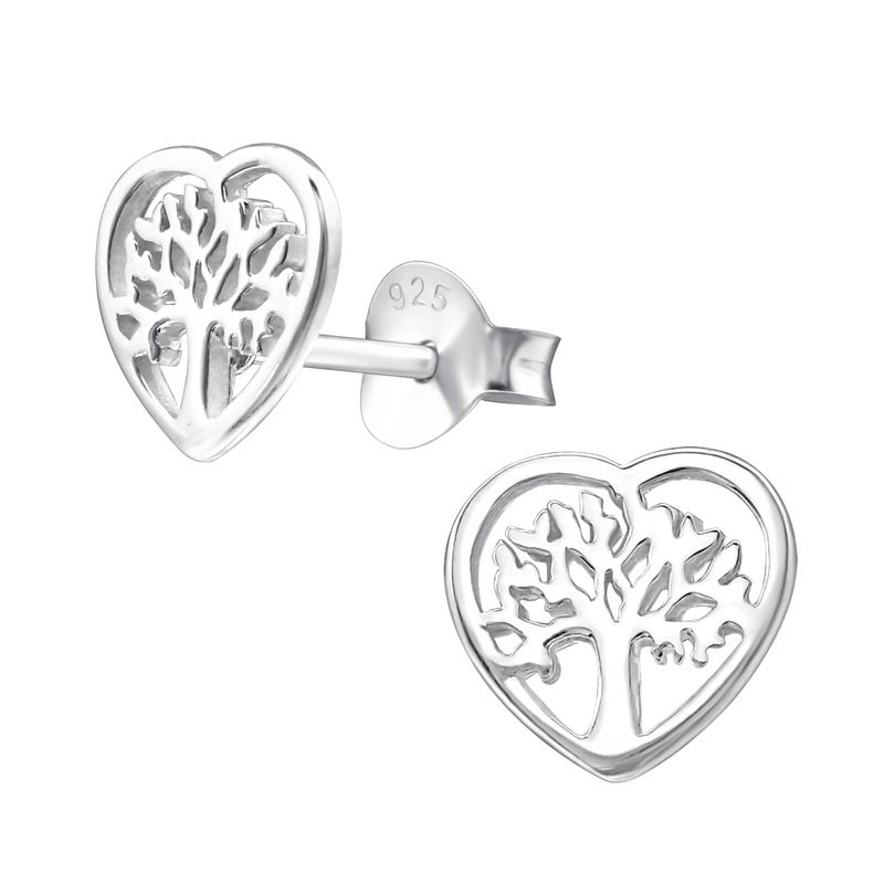 GENERICO - Aros mujer plata Árbol de la vida en corazón