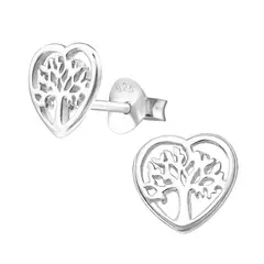 GENERICO - Aros mujer plata Árbol de la vida en corazón