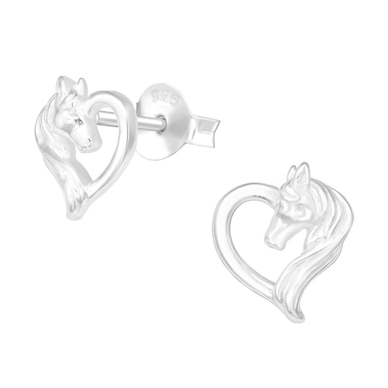 GENERICO - Aros mujer plata Caballo en corazón