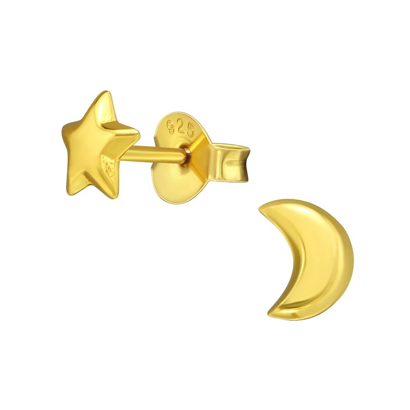 GENERICO - Aros mujer plata Mini luna y estrella