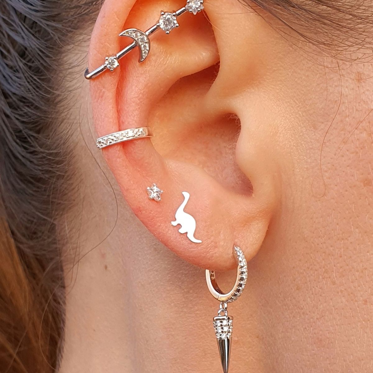 GENERICO - Aros mujer plata Dinosaurio