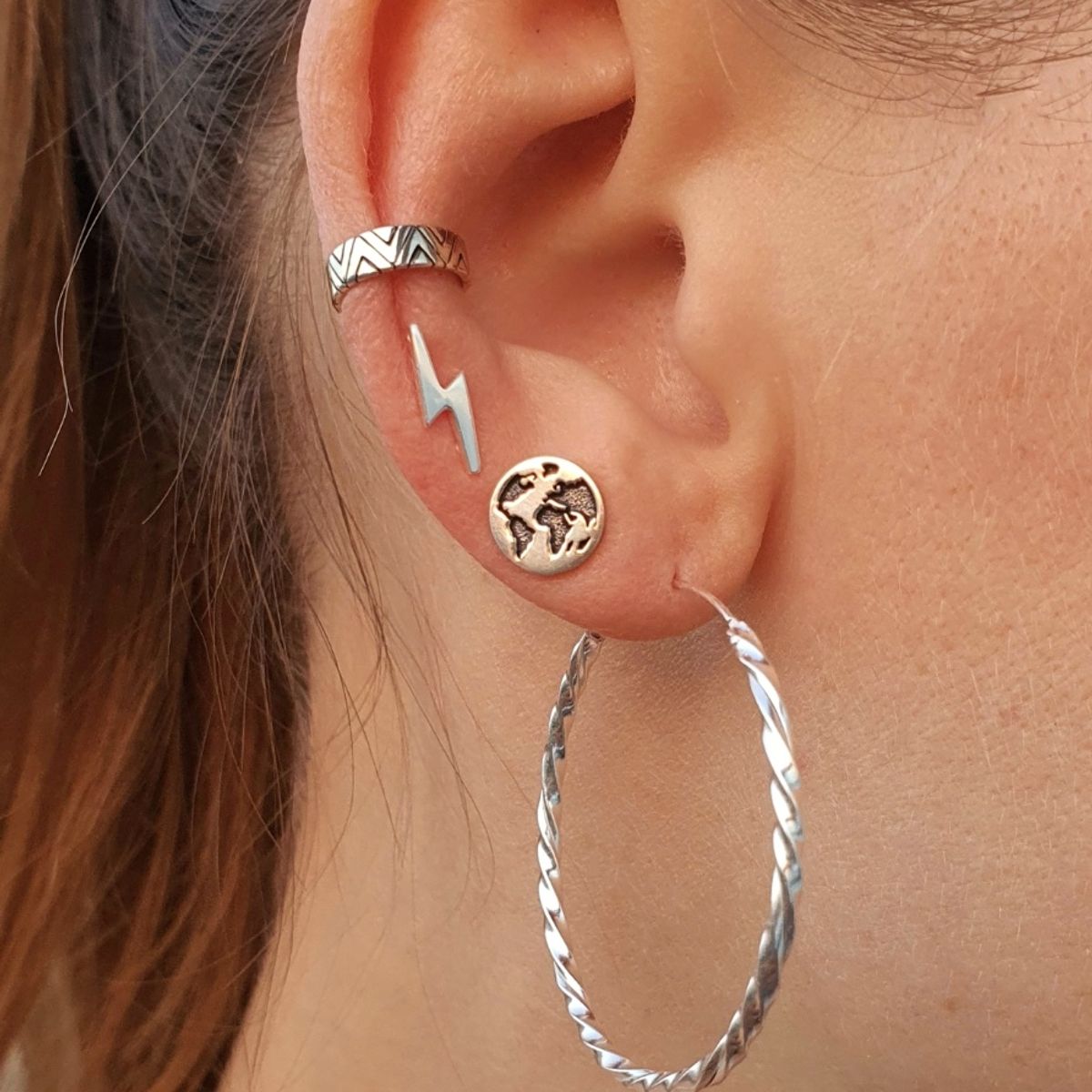 GENERICO - Aros Argollas Plata 925 Mujer  entorchadas 30 mm