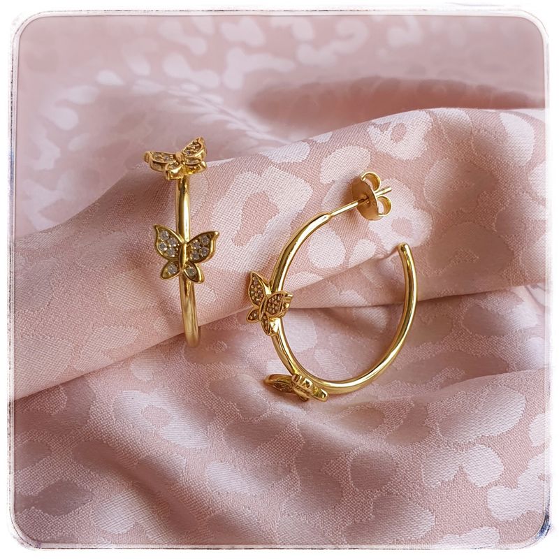 GENERICO - Aros argollas doradas Plata 925 + oro 18 k mariposas