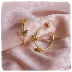 GENERICO - Aros argollas doradas Plata 925 + oro 18 k mariposas