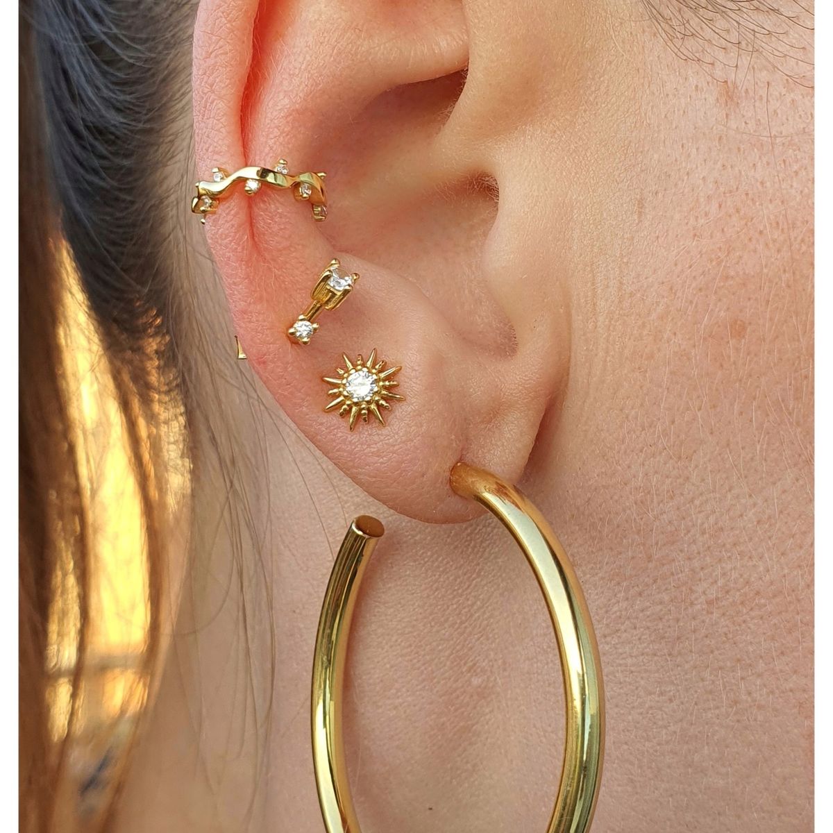 GENERICO - Argollas doradas grandes Plata 925 con oro 18 k 40 mm + caja regalo