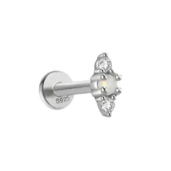 GENERICO - Piercing tragus helix de ópalo Plata 925 aro tope plano