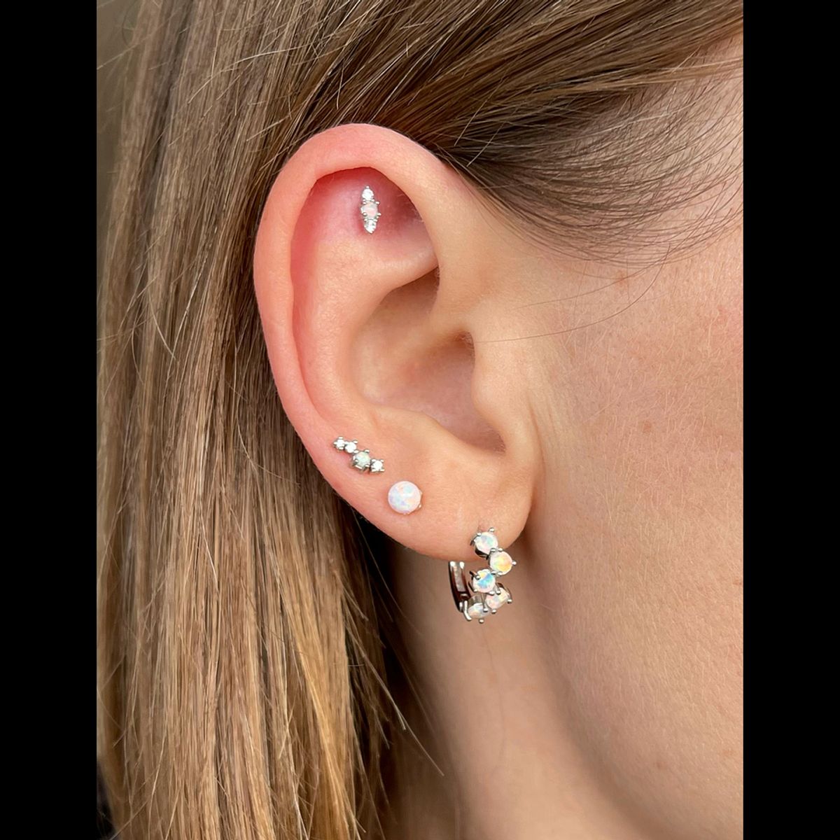 GENERICO - Piercing tragus helix de ópalo Plata 925 aro tope plano