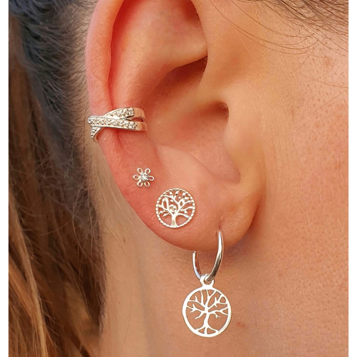 GENERICO - Aros Argollas  Plata 925 árbol de la vida