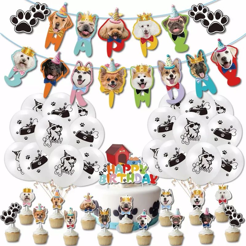 GENERICO - Set Decoración Perritos Cumpleaños Feliz Cupcakes