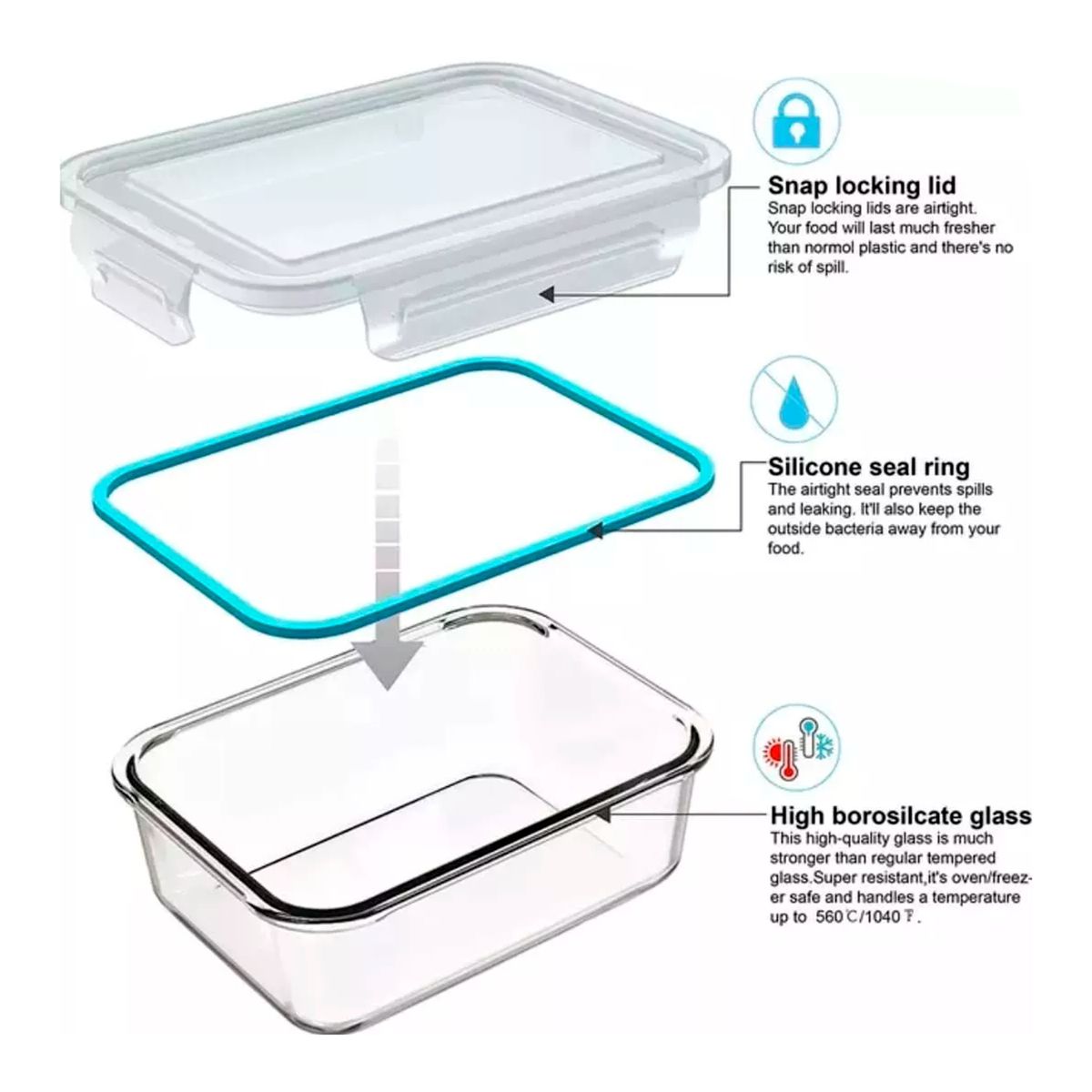 ALLEGRA - Tupper Hermetico Vidrio Para Refrigerador Comida Set X 2