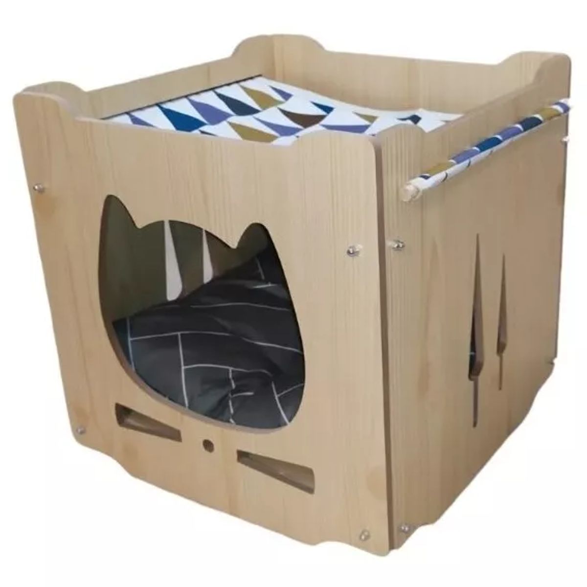 GENERICO - Casa De Madera Para Gatos Con Hamaca Y Cojín Acolchado