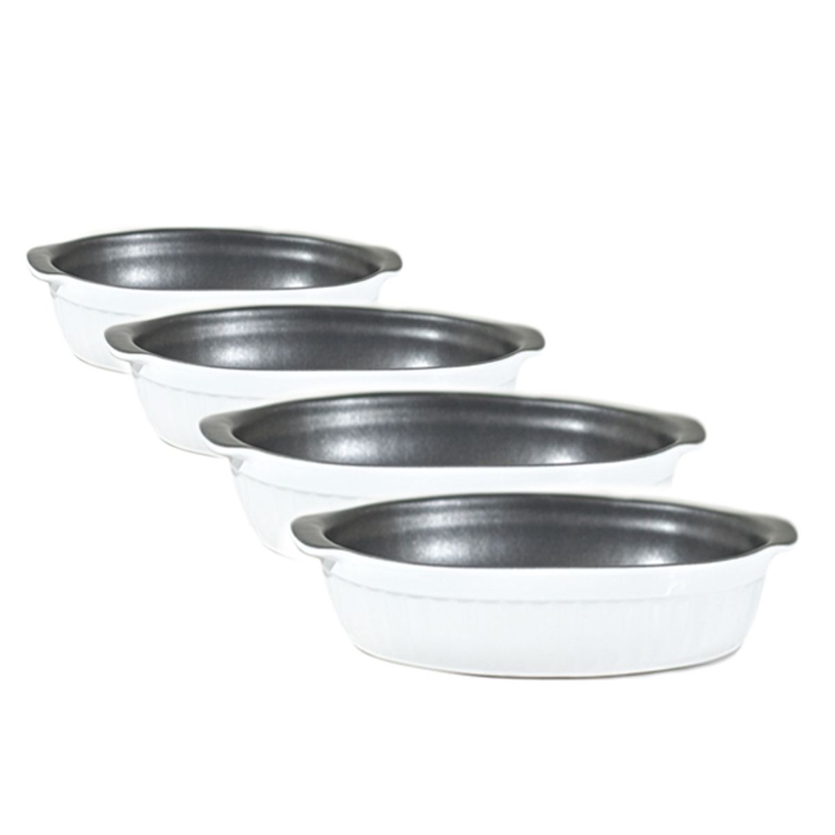 GENERICO - Set 4 Fuente de Cerámica p/horno tipo Gres - OVAL  22x14 Grafito