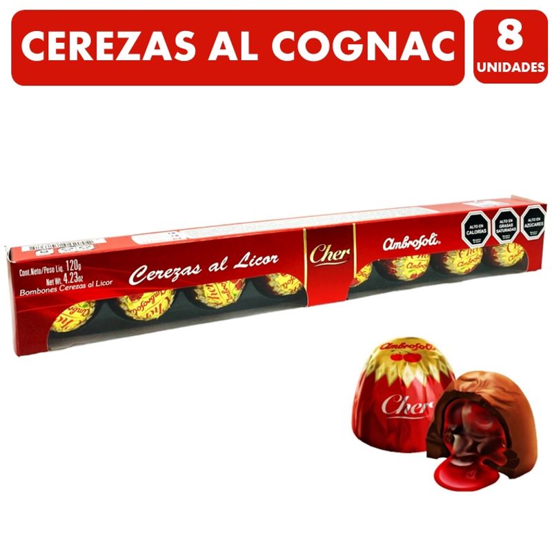 AMBROSOLI - Cerezas Al Cognac - Bombones De Chocolate (Caja Con 8 Uni)