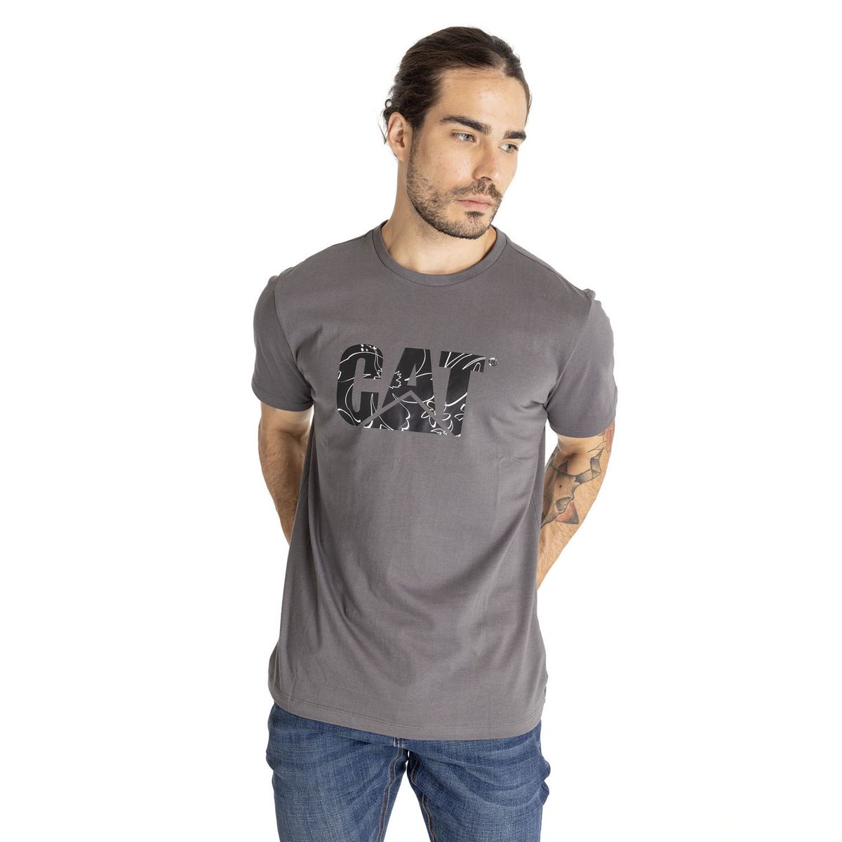 CAT - Polera Manga Corta Hombre Slim Fit Logo Tee Gris CAT