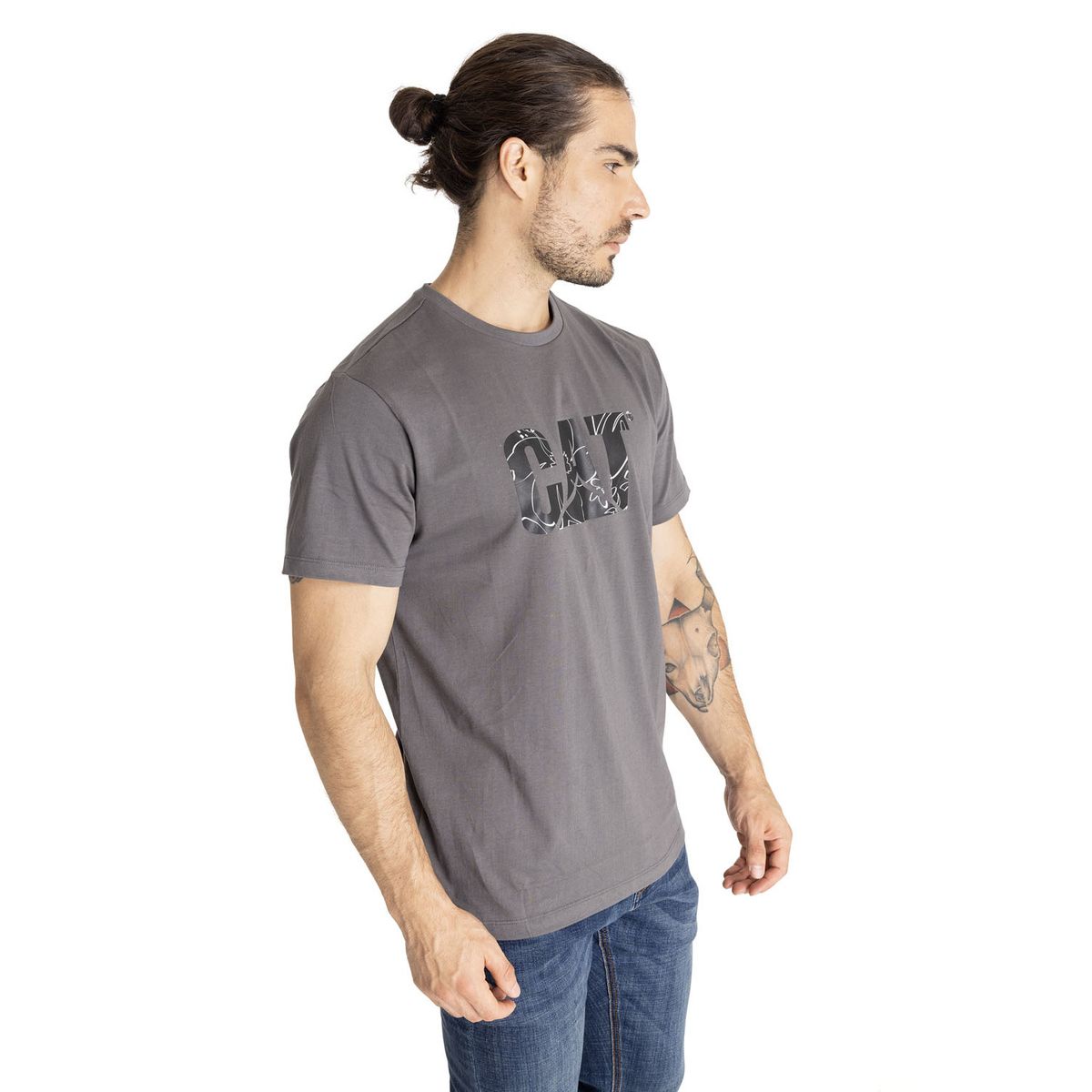 CAT - Polera Manga Corta Hombre Slim Fit Logo Tee Gris CAT