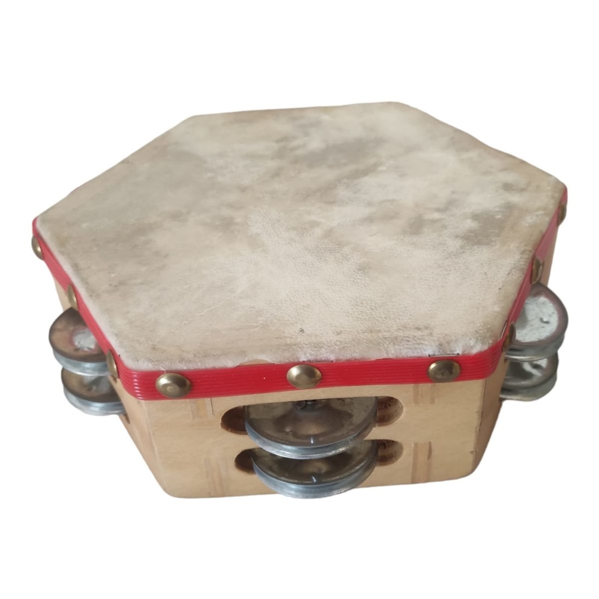 CASTELLON - Pandero Cuequero Hexagonal 8" Castellon Rojo.
