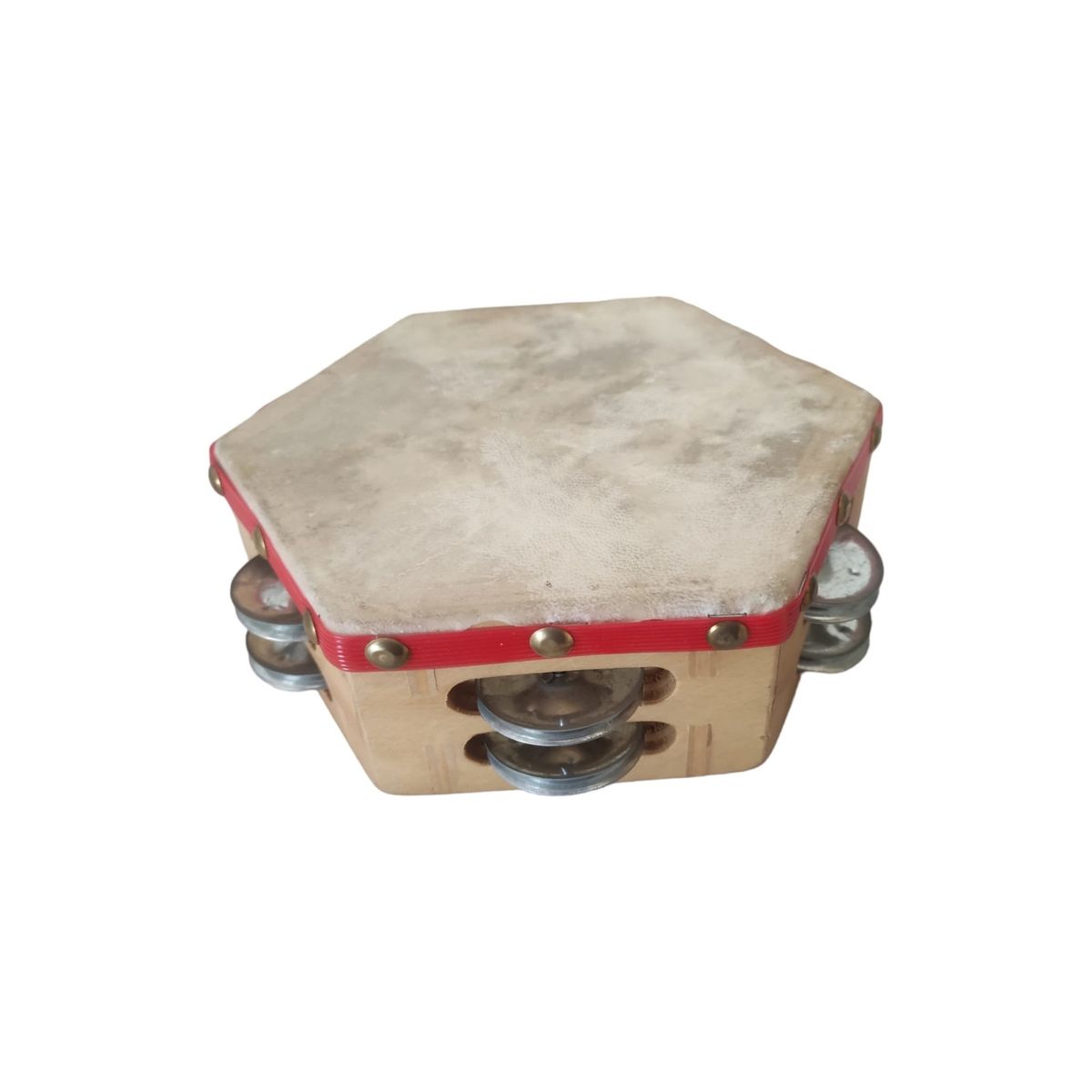 CASTELLON - Pandero Cuequero Hexagonal 8" Castellon Rojo.