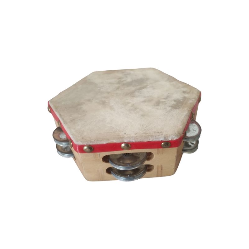 CASTELLON - Pandero Cuequero Hexagonal 8" Castellon Rojo.