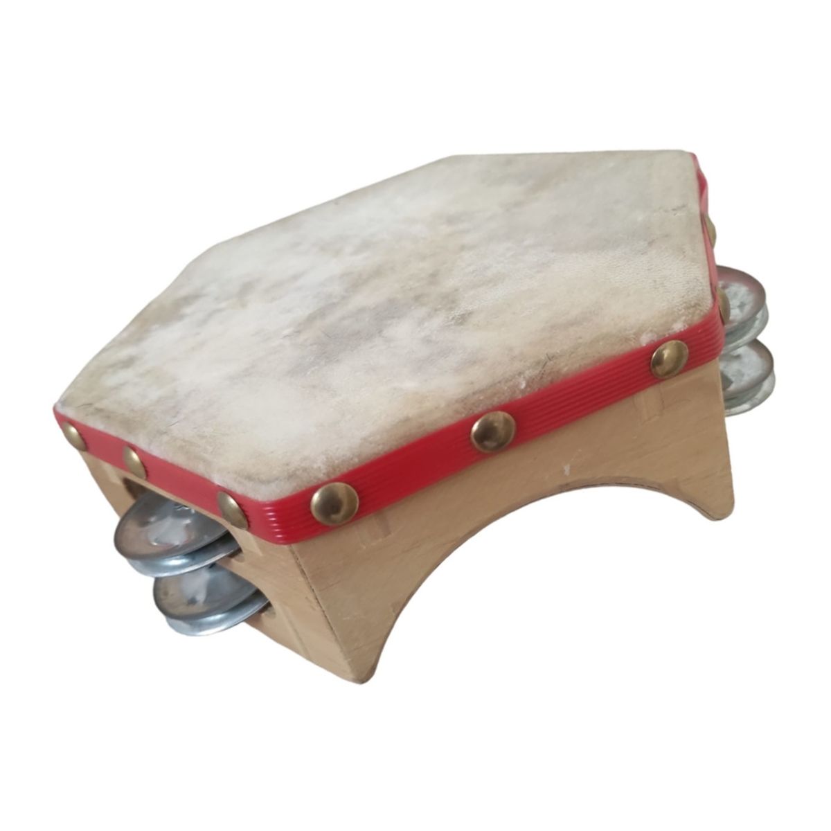 CASTELLON - Pandero Cuequero Hexagonal 8" Castellon Rojo.