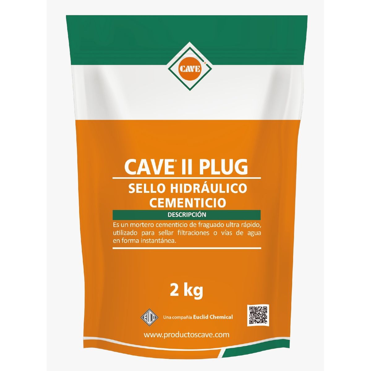 Cave II plug - Sello Hidráulico de fraguado rápido, Doypack 2 Kg, marca CAVE - Foto Principal