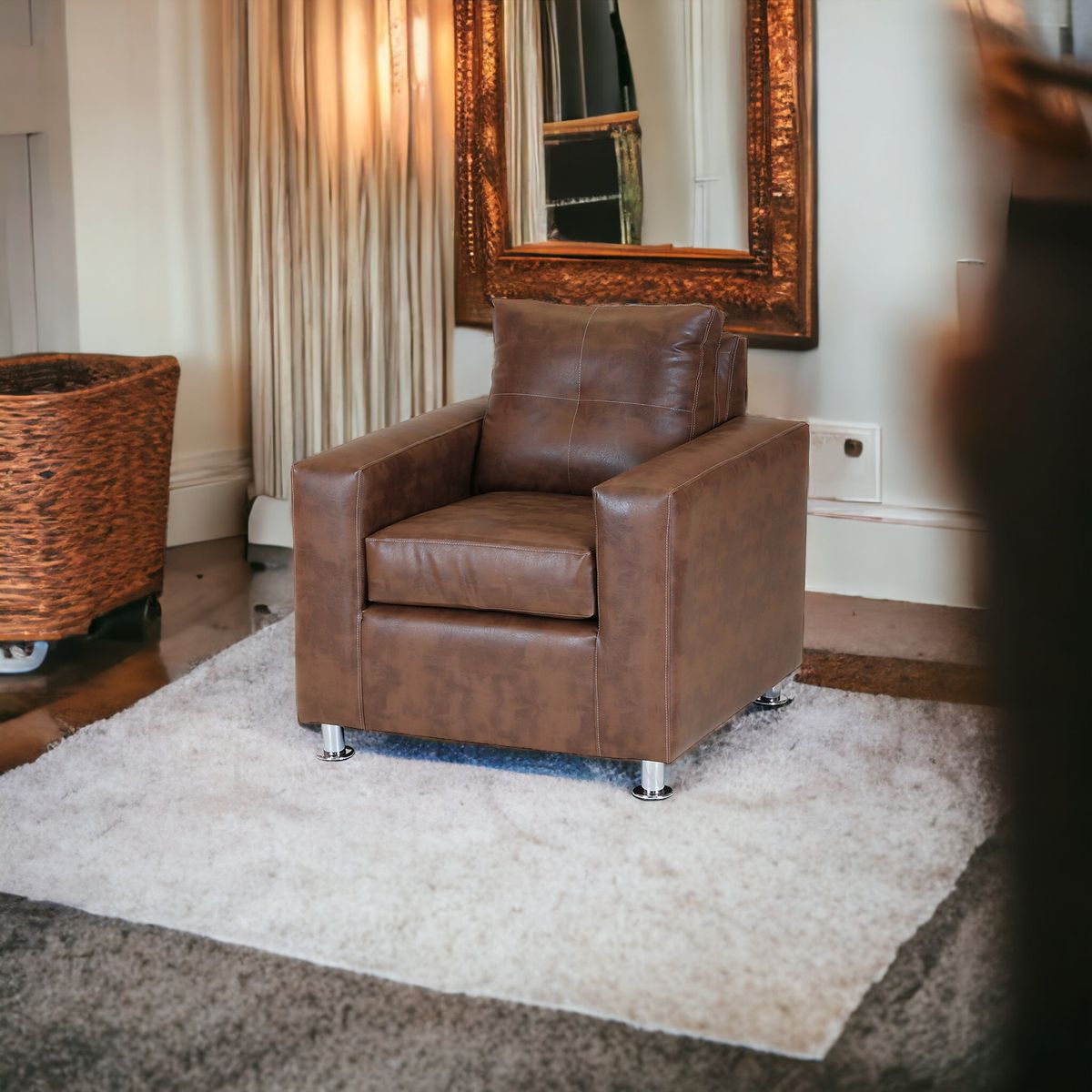 MUEBLES AMERICA - Sofá George 1 Cuerpo Cuero Sintético Caramelo