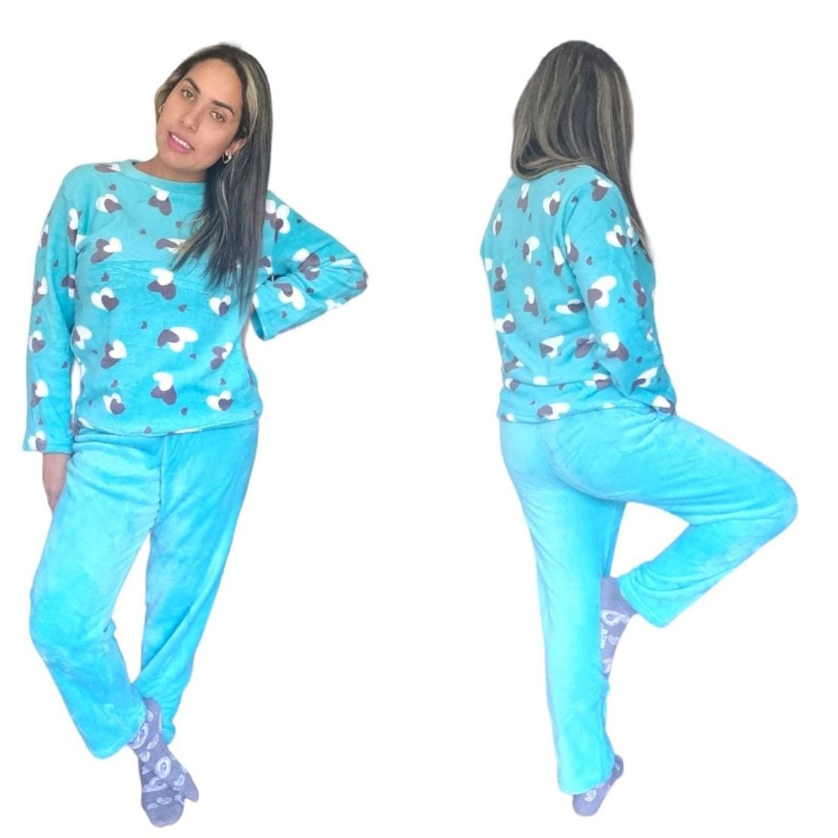 AGW - Pijama Mujer Largo Polar Invierno Diseños Variados