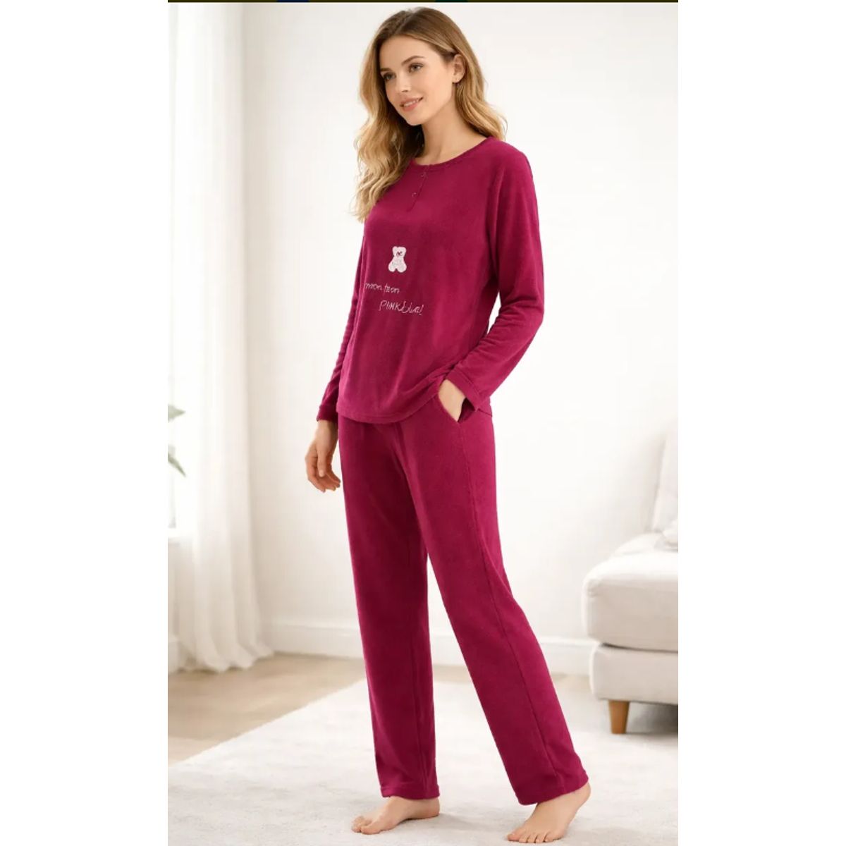 AGW - Pijama Mujer Largo Polar Invierno Diseños Variados