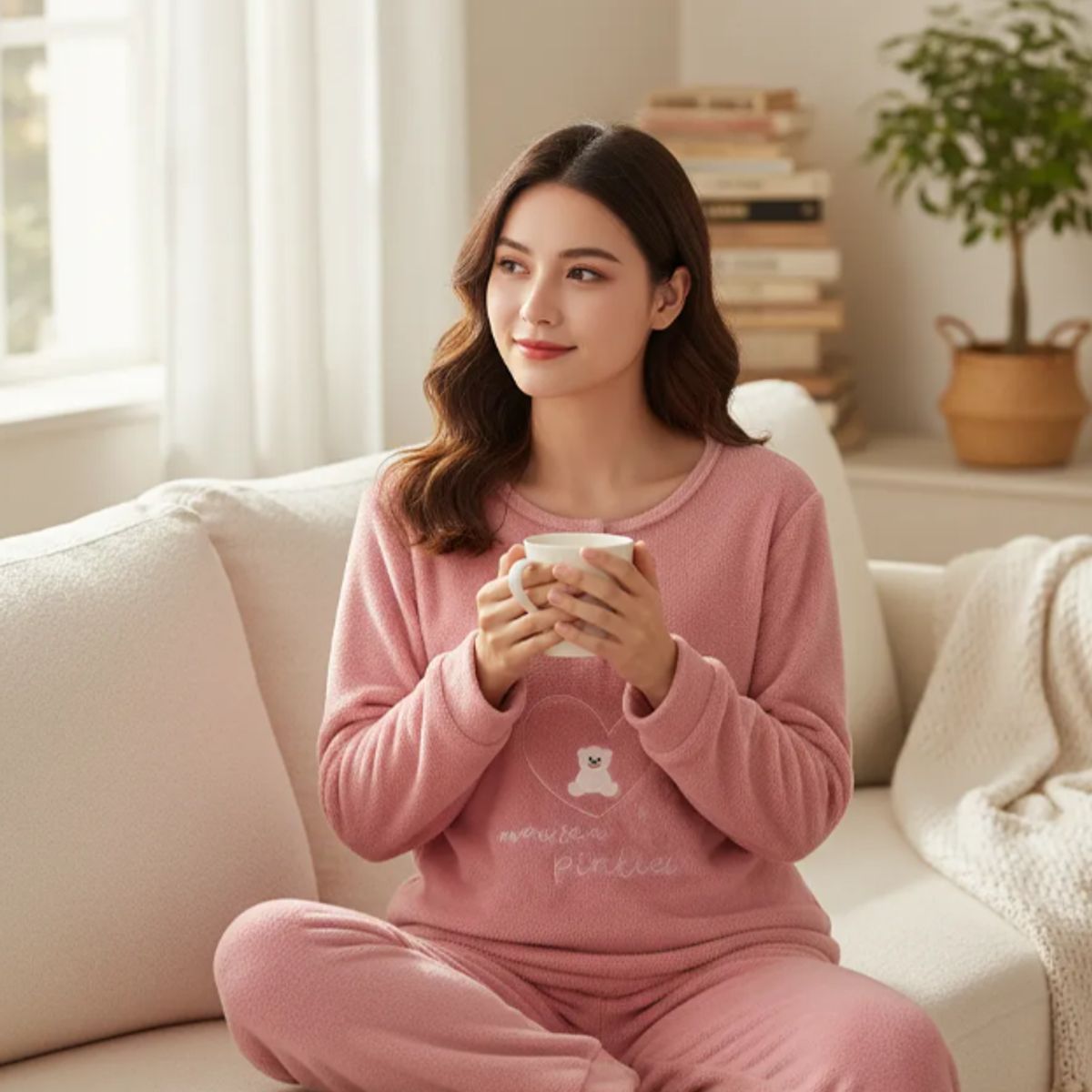 AGW - Pijama Mujer Largo Polar Invierno Diseños Variados