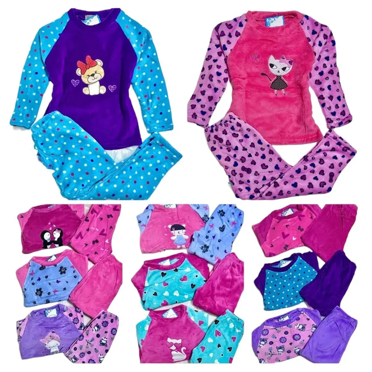AGW - Pack 3 Pijamas Mujer Largo Polar Invierno Diseños Variados