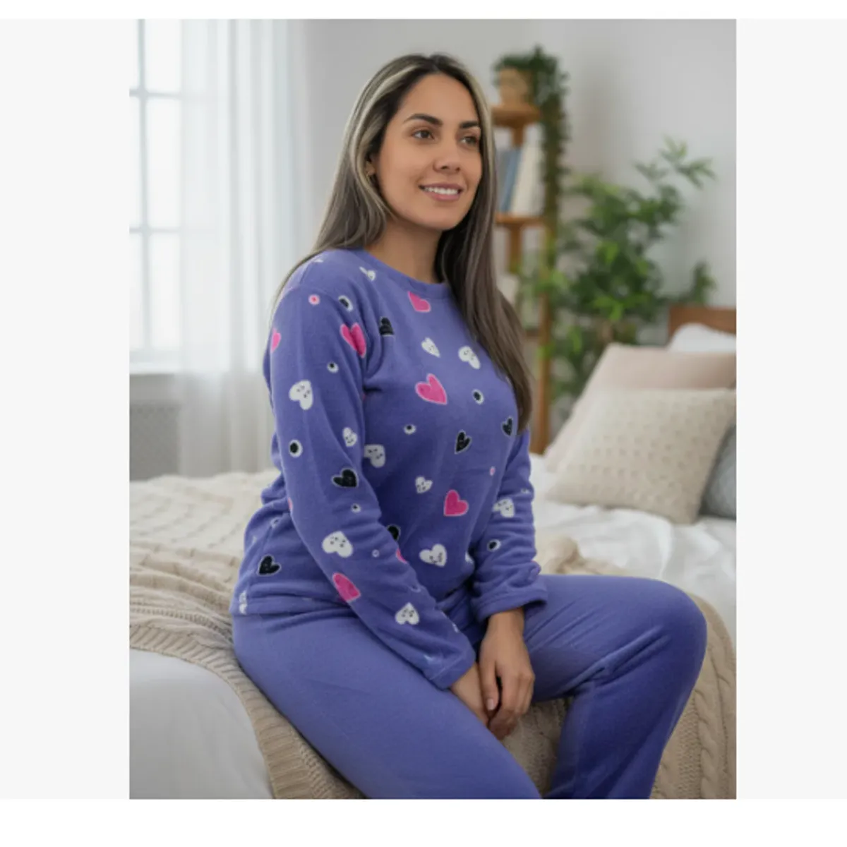 AGW - Pack 3 Pijamas Mujer Largo Polar Invierno Diseños Variados