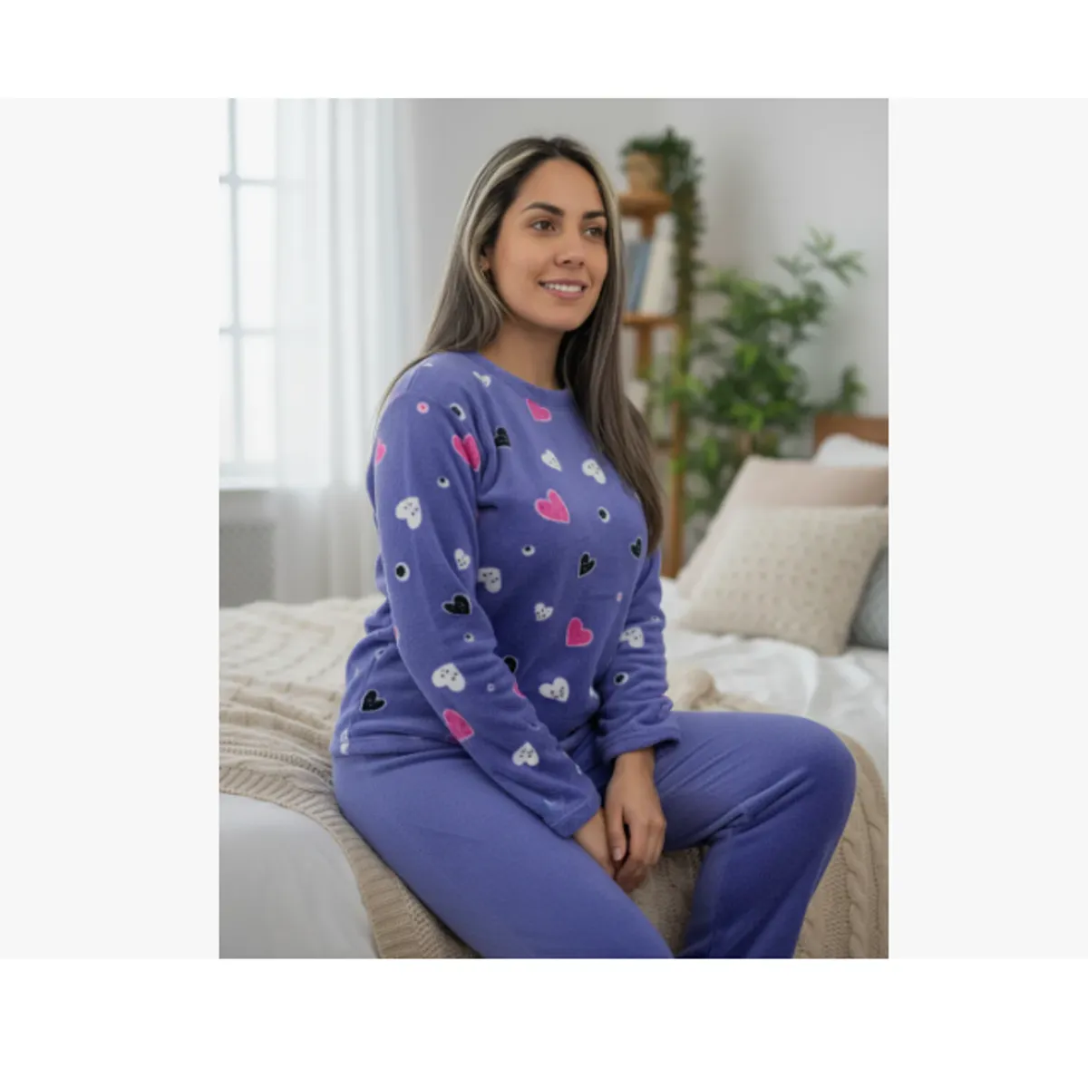 AGW - Pack 3 Pijamas Mujer Largo Polar Invierno Diseños Variados