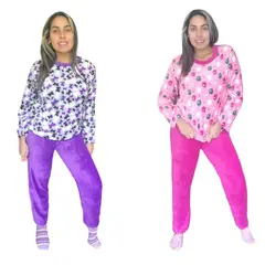 AGW - Pack 3 Pijamas Mujer Largo Polar Invierno Diseños Variados