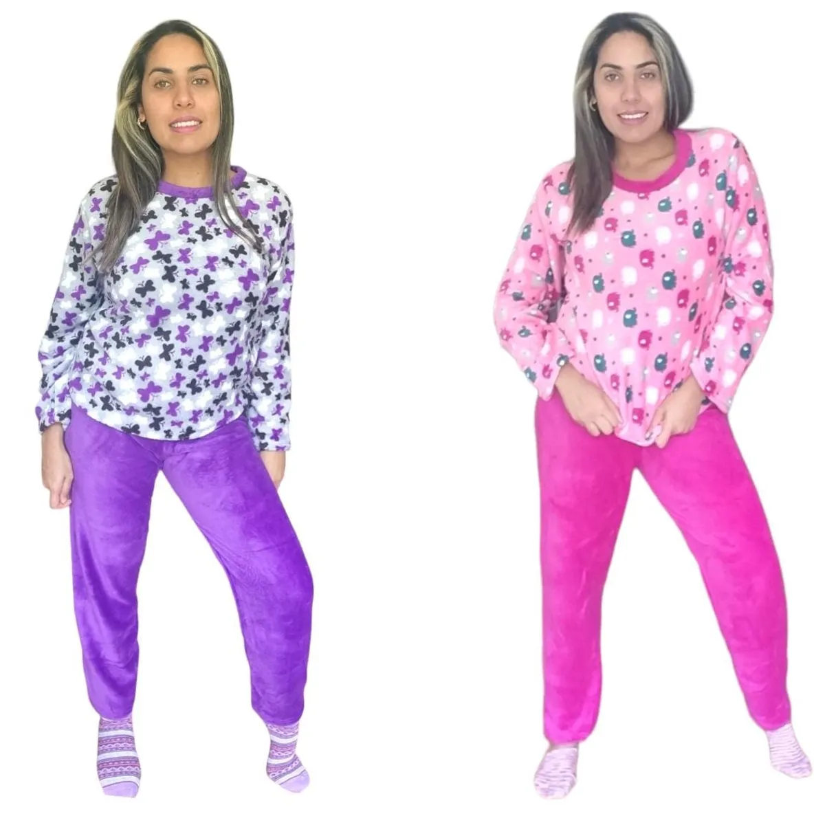 AGW - Pack 3 Pijamas Mujer Largo Polar Invierno Diseños Variados