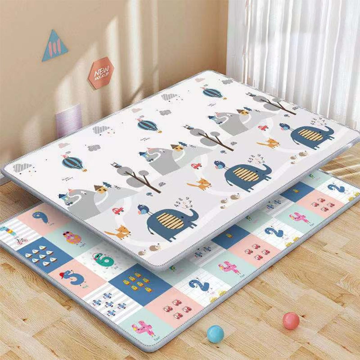 BABYLUNA - Alfombra Anti Golpe Impermeable para Bebe 200x180 Elefantes