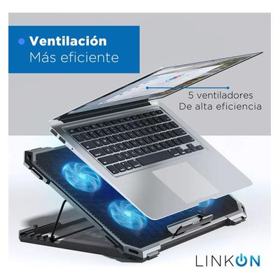Imagen 2 del producto Base Cooler 5 Ventiladores Enfriador Notebook Luz 2 USB