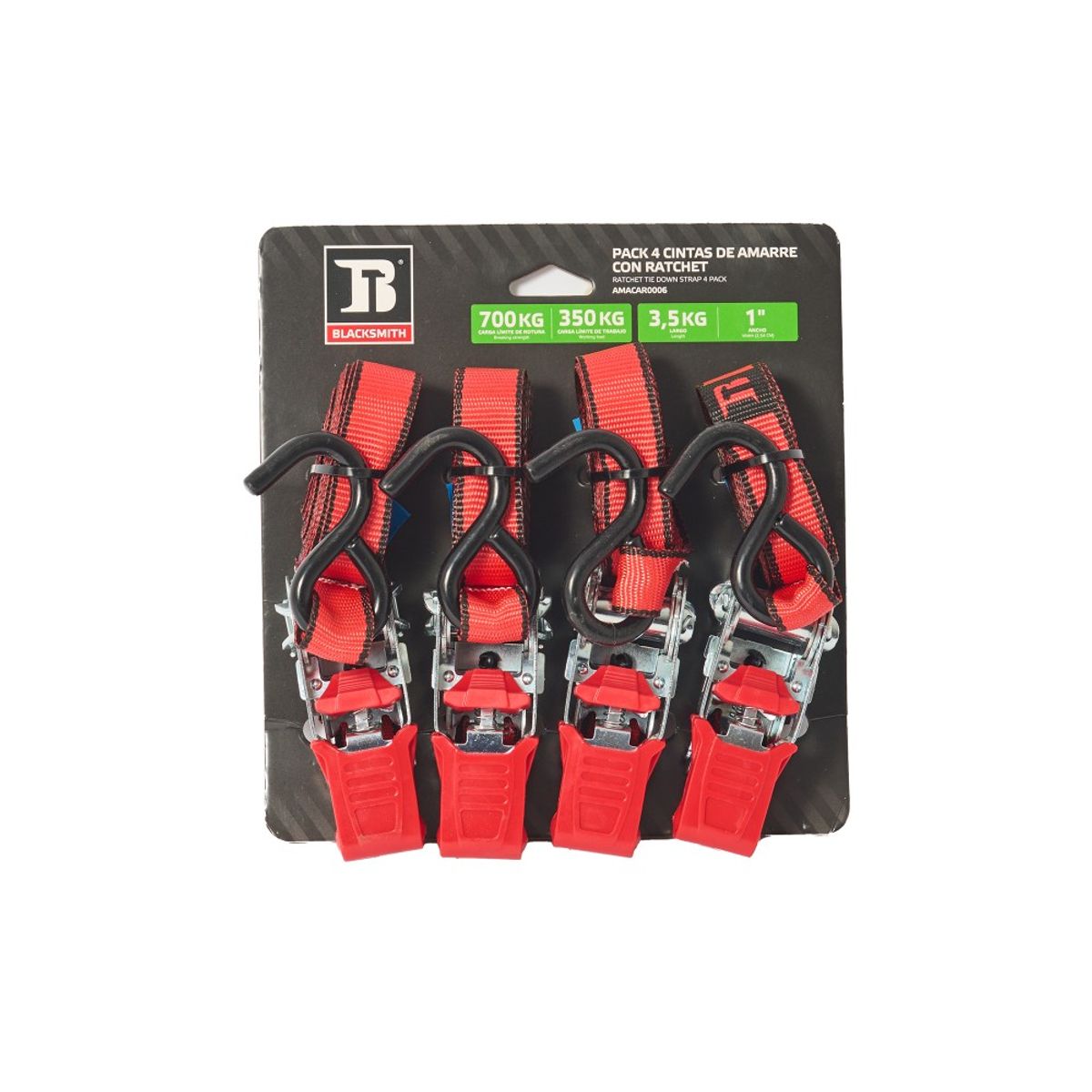 BLACKSMITH - Set 4 Un. Eslinga 3,5 Mts, Carga Máxima 400 Kg. Con Rachet