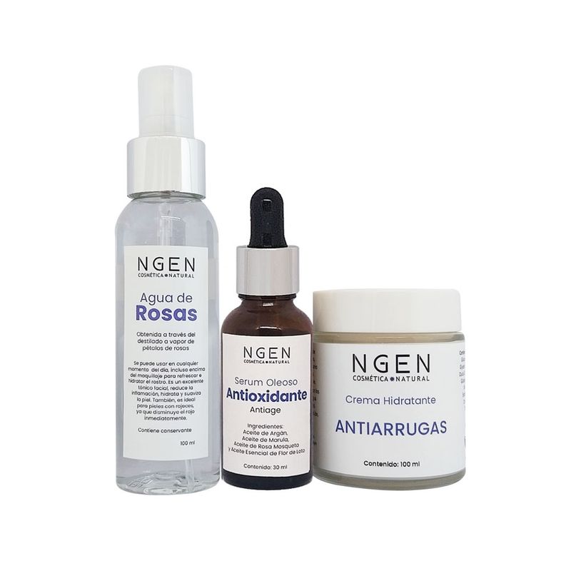 COSMETICA NATURAL NGEN - Set Facial Básico Pro-envejecimiento para Limpieza e Hidratación
