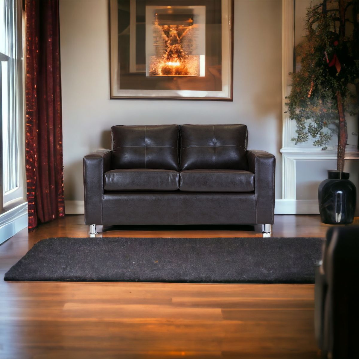 MUEBLES AMERICA - Sofá George 2 Cuerpos Cuero Sintético Café