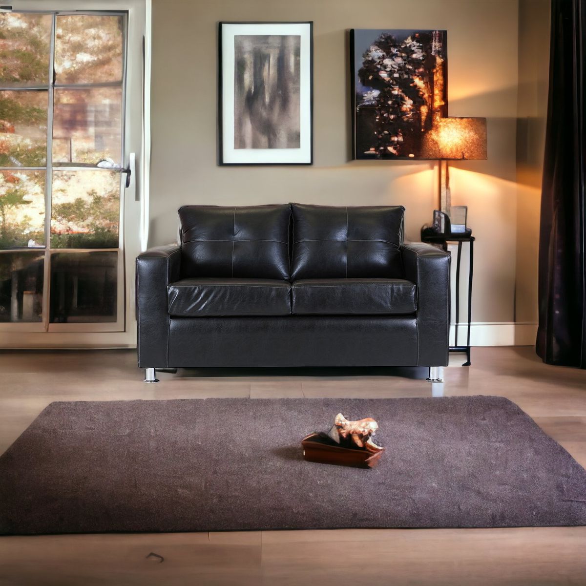 MUEBLES AMERICA - Sofá George 2 Cuerpos Cuero Sintético Negro