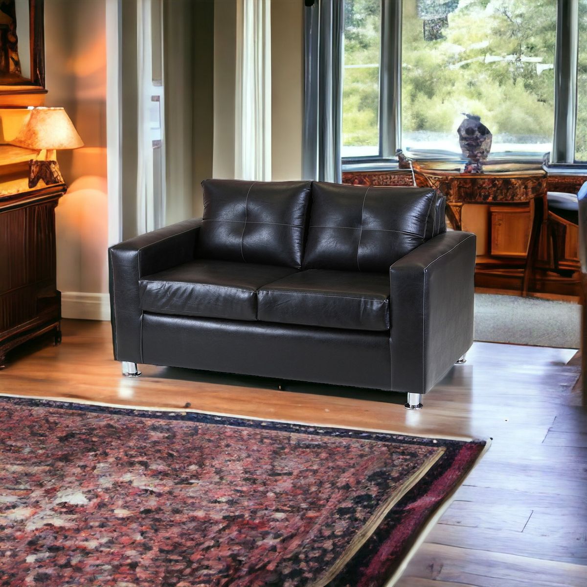 MUEBLES AMERICA - Sofá George 2 Cuerpos Cuero Sintético Negro