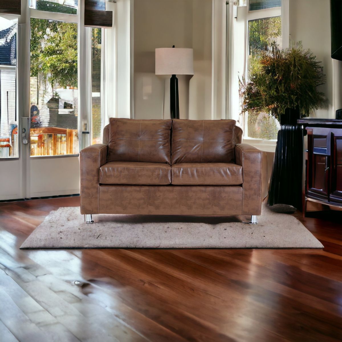 MUEBLES AMERICA - Sofá George 2 Cuerpos Cuero Sintético Caramelo