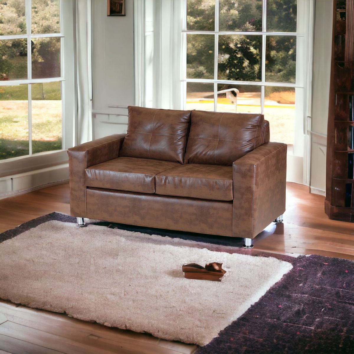 MUEBLES AMERICA - Sofá George 2 Cuerpos Cuero Sintético Caramelo