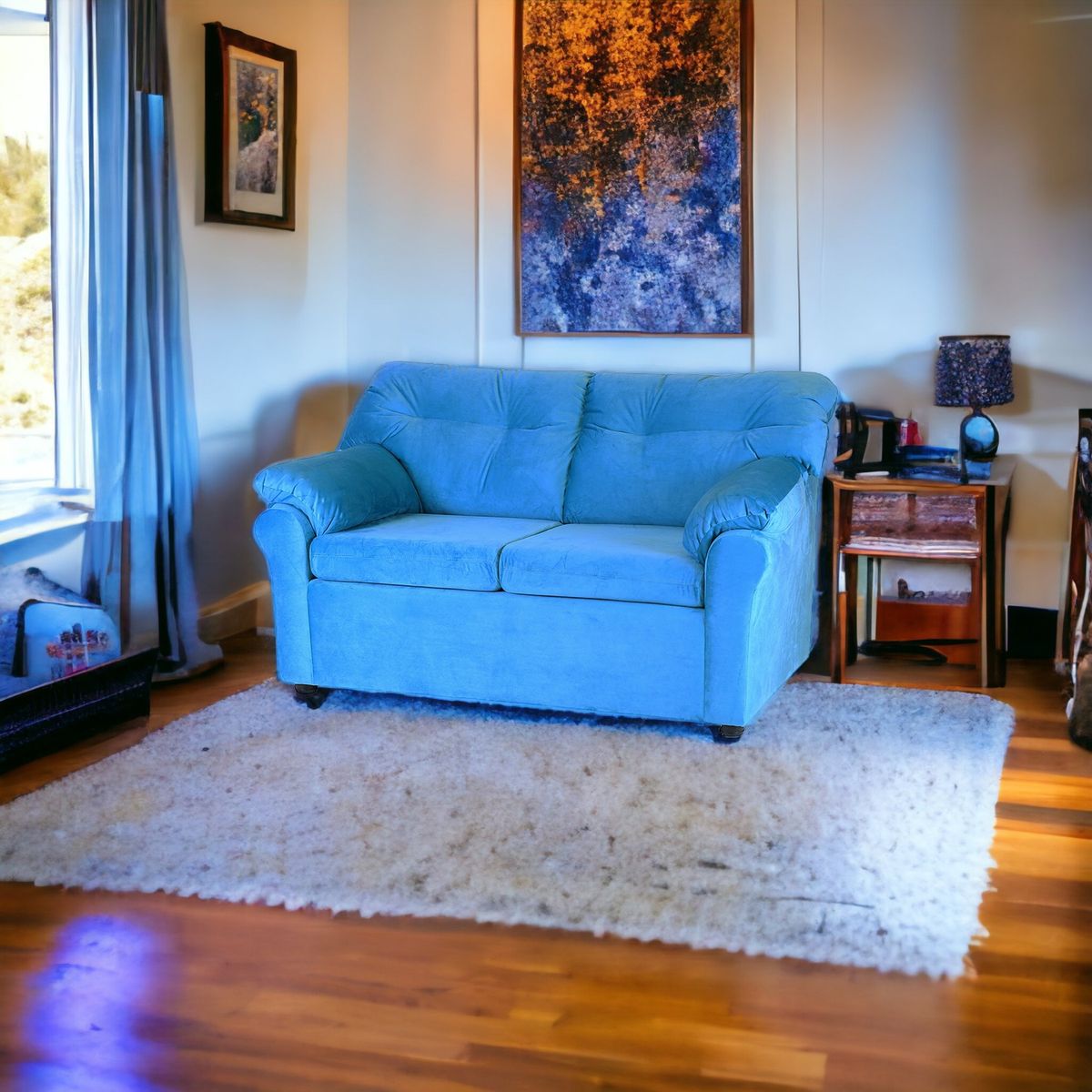 MUEBLES AMERICA - Sofá América 2 Cuerpos Tela Turquesa