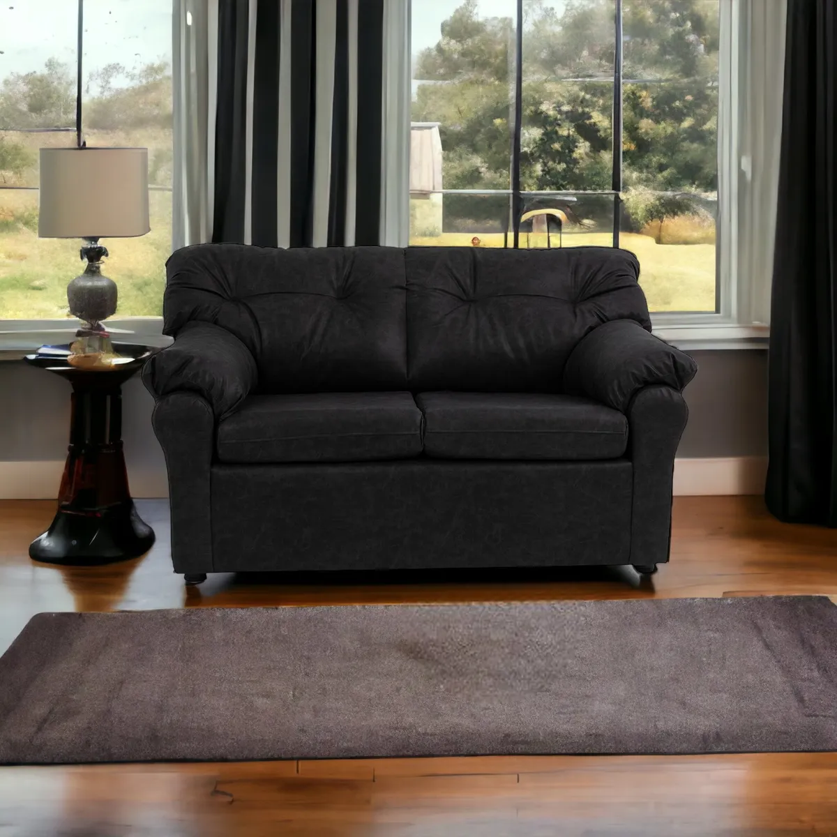 MUEBLES AMERICA - Sofá América 2 Cuerpos Cuero Auris Negro