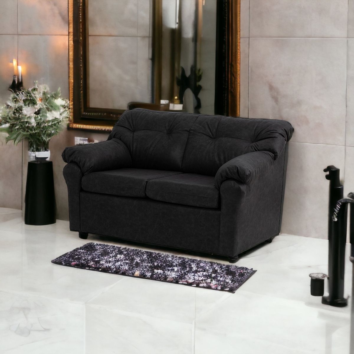 MUEBLES AMERICA - Sofá América 2 Cuerpos Cuero Auris Negro