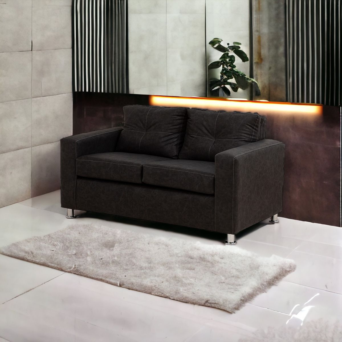 MUEBLES AMERICA - Sofá George 2 Cuerpos Cuero Auris Negro.