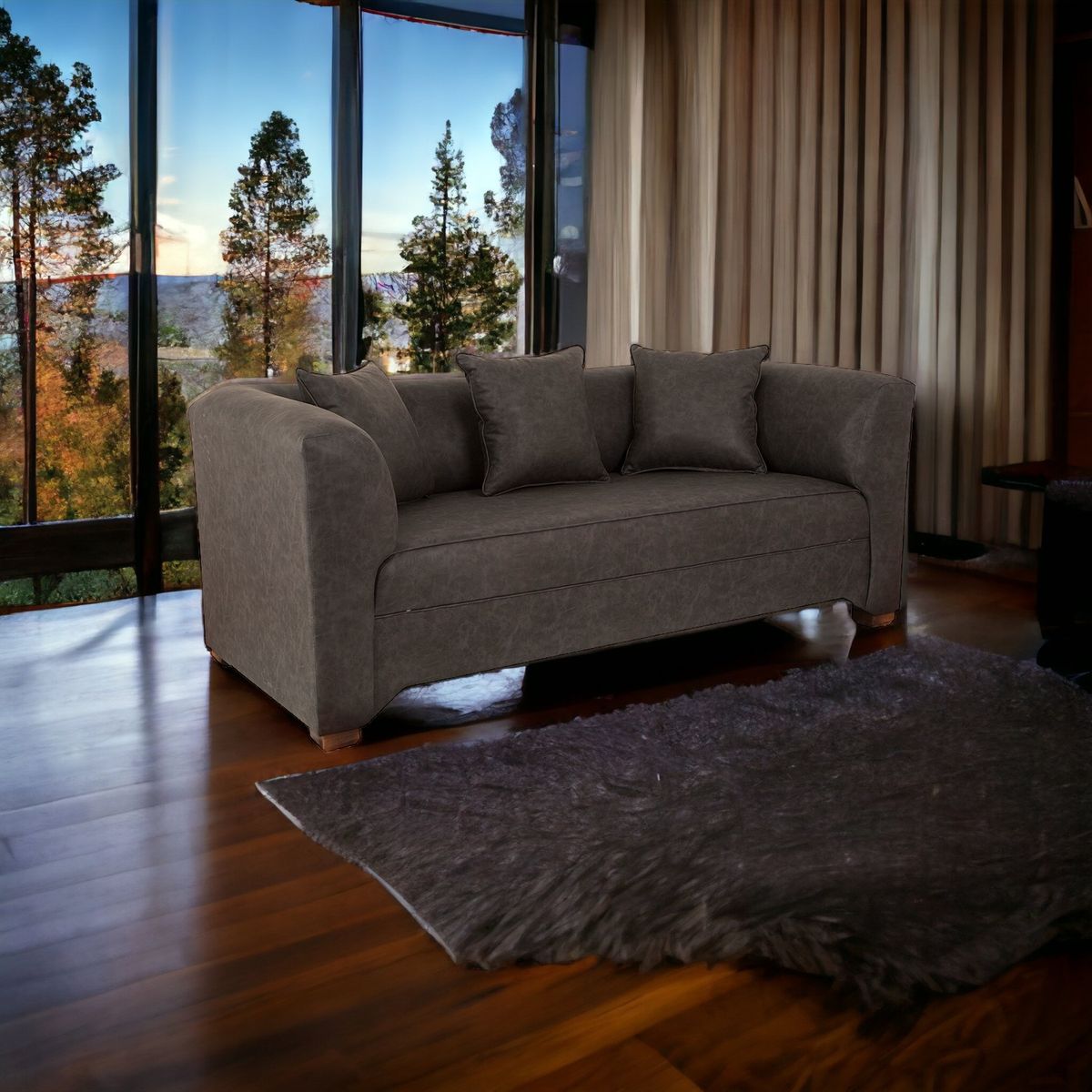 MUEBLES AMERICA - Sofá Metropolitan 3 Cuerpos Cuero Auris Negro