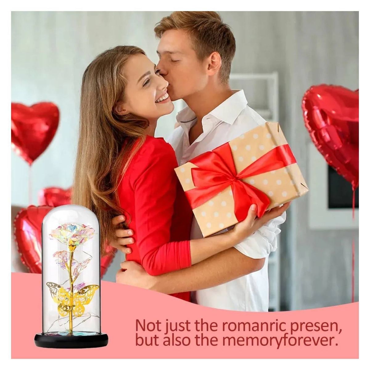 GENERICO - Rosa Eterna Flor Artificial Luz Multicolor - Roja