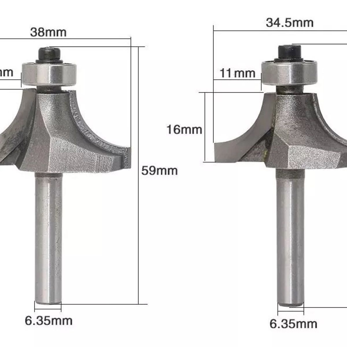 GENERICO - Fresa Madera Cuarto Rodon 4un Dif Medidas Bástago ¼